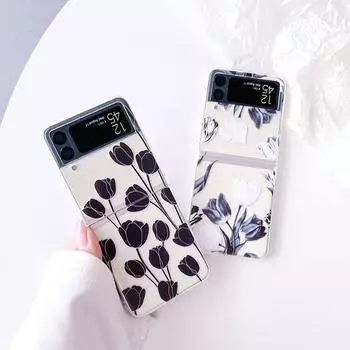 Для Samsung Galaxy Z Flip 4 3 чехол с рисунком цветов тюльпана прозрачный противоударный жесткий чехол для ПК для Samsung Zflip4 Flip3 чехол For Samsung Z Flip 3