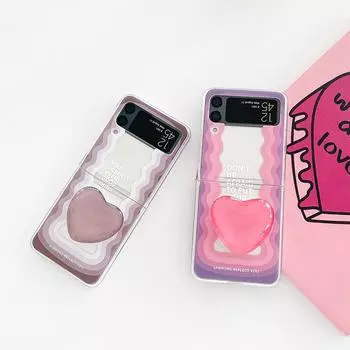 Для Samsung Galaxy Z Flip 4 3 чехол с градиентной волнистой росписью, прозрачный противоударный складной жесткий задний чехол с подставкой-держателем Love Case and Holder коричневый