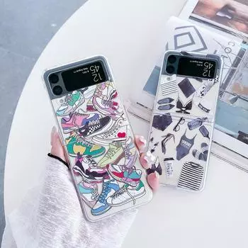 Для Samsung Galaxy Z Flip 4 3 Flip4 Flip3 Чехол Trend Fashion Label Pattern Окрашенный Прозрачный Противоударный Складной Жесткий Чехол For Samsung Z Flip 4