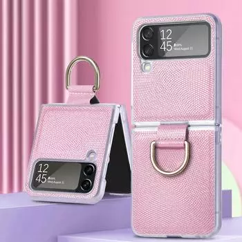 Для Samsung Galaxy Z Flip 4 5g Блестящий чехол из углеродного волокна с защитой от отпечатков пальцев и кольцом для девочек и женщин, тонкий чехол с защитой от падения For Galaxy Z Flip 4 розовый