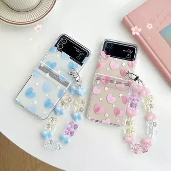 Для Samsung Galaxy Z Flip 4 Case Love Прозрачные складные чехлы с браслетом для Samsung Z Flip 3 5g Zflip4 Жесткая задняя крышка Samsung Z Flip 3 синий