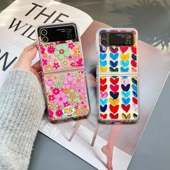 Для Samsung Galaxy Z Flip 4 Case 3 Love Flower Прозрачный складной чехол для Samsung Z Flip 3 5g Flip4 Противоударная жесткая задняя крышка Galaxy Z Flip 3