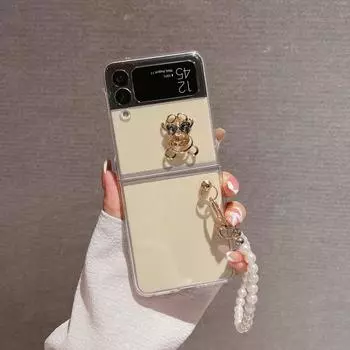 Для Samsung Galaxy Z Flip 4 чехол-браслет с медведем, прозрачные складные чехлы для Samsung Z Flip 3 Zflip4, жесткая противоударная задняя крышка Galaxy Z Flip 3 прозрачный