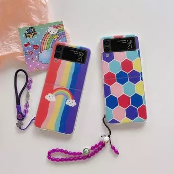 Для Samsung Galaxy Z Flip 4 Чехол Радужный Смайлик Браслет Складной Чехол Для Samsung Z Flip 3 5g Zflip4 Противоударная Жесткая Задняя Крышка Galaxy Z Flip 4