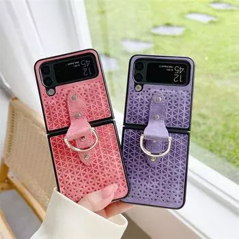 Для Samsung Galaxy Z Flip 4 ультратонкий чехол-держатель на палец из мягкой кожи, складной противоударный защитный чехол, аксессуары For Samsung Z Flip 4 коричневый