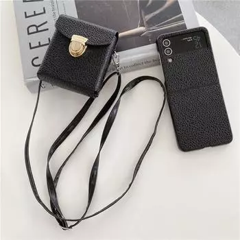 Для Samsung Galaxy Z Flip 4 Z Flip 3 Мини-кошелек для карт через плечо Кожаный чехол с длинным ремешком Samsung Z flip 3 белый