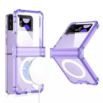 Для Samsung Galaxy Z Flip 5 4 3 Magsafe Магнитный чехол для беспроводной зарядки Цветной прозрачный складной противоударный жесткий чехол с петлями for Galaxy Z Flip 3