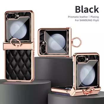 Для Samsung Galaxy Z Flip 5 чехол с гальваническим покрытием элегантный простой кожаный складной шарнирный кронштейн противоударная защита задняя крышка For Galaxy Z Flip 5