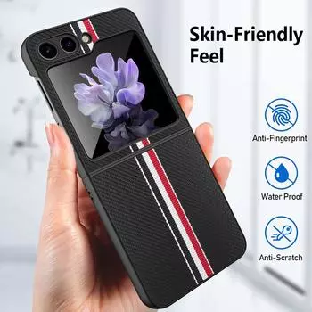 Для Samsung Galaxy Z Flip 5 чехол Classic Stripes Carbon Fibre Texture Matte с закаленной пленкой противоударный твердый чехол аксессуары for Galaxy Z Flip 5