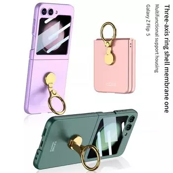 Для Samsung Galaxy Z Flip 5 чехол, приятный на ощупь матовый металлический держатель-кольцо с зеркальной пленкой, складная задняя крышка, все включено for Galaxy Z Flip 5