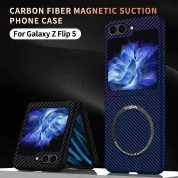 Для Samsung Galaxy Z Flip 5 Z Flip 4 Z Flip3 Z Fold 3 4 5 Чехол из углеродного волокна Ультра тонкая кожа, приятная для кожи, матовая магнитная противоударная крышка с беспроводной зарядкой Samsung Z flip 5 чёрный