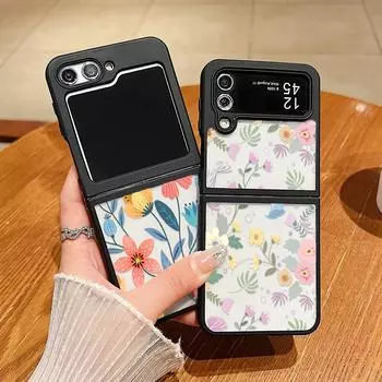 Для Samsung Galaxy Z Flip 6 5 4 Роскошный акриловый противоударный жесткий тонкий чехол из ТПУ с цветочным принтом Samsung Z Flip6