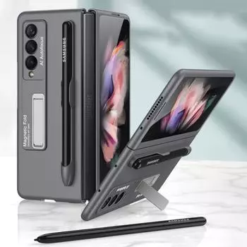 Для Samsung Galaxy Z Fold3 5G GKK ультратонкий чехол-книжка для ПК с держателем и слотом для стилуса For Samsung Galaxy Z Fold3 5G темно серый