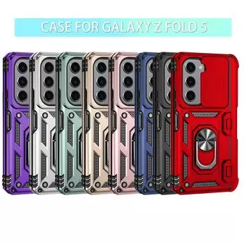 Для Samsung Galaxy Z Fold5 Бронированный чехол для телефона Защита объектива камеры Металлическое кольцо-подставка Противоударный чехол Samsung Galaxy Z Fold5 розового золота