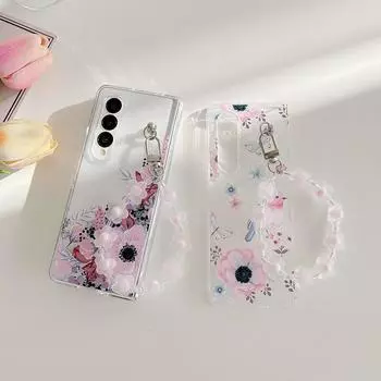 Для Samsung Galaxy Z Fold 4 3 чехол с цветами и птицами, браслет с росписью, прозрачный противоударный жесткий чехол для Samsung Zfold4 Fold3 For Samsung Z Fold 3