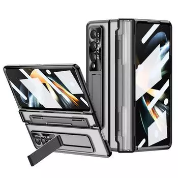 Для Samsung Galaxy Z Fold 4 3 крышка прозрачная рамка с покрытием передняя часть из закаленного стекла жесткий задний чехол NO S Pen серебряный