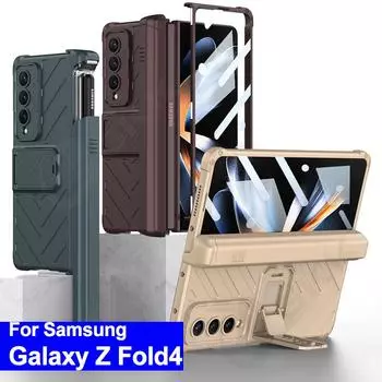 Для Samsung Galaxy Z Fold 4 3 Чехол Armor Magnetic Hinge Hard Cover All-Included Glass Pen Holder Case Для Galaxy Z Fold4 5g Only case