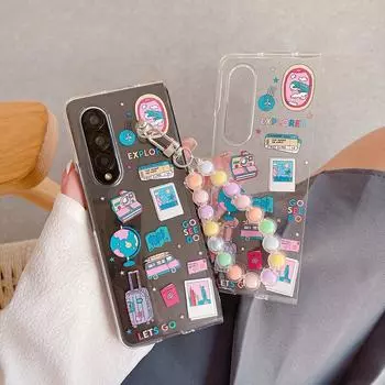 Для Samsung Galaxy Z Fold 4 3 чехол с милыми модными этикетками, браслет с росписью, прозрачная противоударная жесткая задняя крышка для Z Fold4 Fold3 For Samsung Z Fold 3