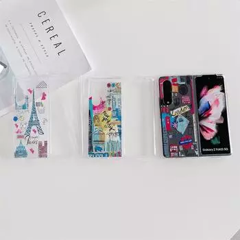 Для Samsung Galaxy Z Fold 4 3 Дорожные этикетки Окрашенные прозрачные складные ударопрочные ПК Жесткая задняя крышка для чехла Zfold4 Fold3 For Samsung Z Fold 3