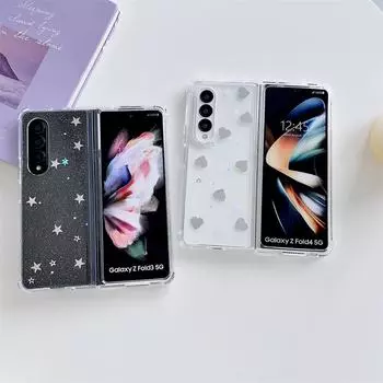 Для Samsung Galaxy Z Fold 4 3 чехол с серебряной звездой и милой любовью нарисованная прозрачная противоударная жесткая задняя крышка для Samsung Zfold4 Fold3 For Samsung Z Fold 4