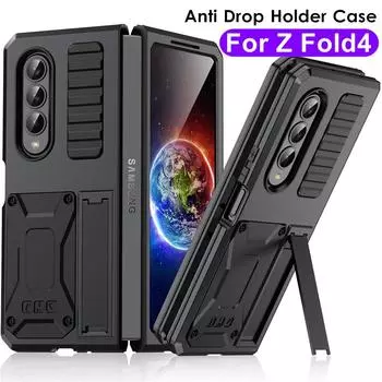 Для Samsung Galaxy Z Fold 4 5g чехол Anti Drop Heavy Duty Protection Z Fold4 Kickstand Hard Metal Case For Z Fold4 Case Only серебряный