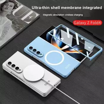 Для Samsung Galaxy Z Fold 4 5g чехол с магнитной присоской и беспроводной зарядкой чехол Galaxy Z Fold 4 с закаленной стеклянной пленкой Fold4 Funda Case & Screen Protector кларет