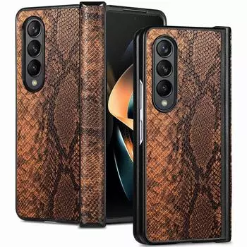 Для Samsung Galaxy Z Fold 4 Чехол с рисунком кожи питона, полная защитная крышка Ультратонкий защитный откидной чехол для Galaxy Z Fold3 Противоударный чехол for Galaxy Z Fold 3 бежевый