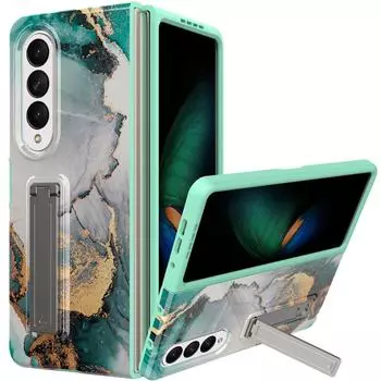 Для Samsung Galaxy Z Fold 4 чехол с подставкой и мраморным узором, прочный пластиковый прозрачный бампер, полный корпус, ударопрочный тонкий чехол for Galaxy Z Fold 4