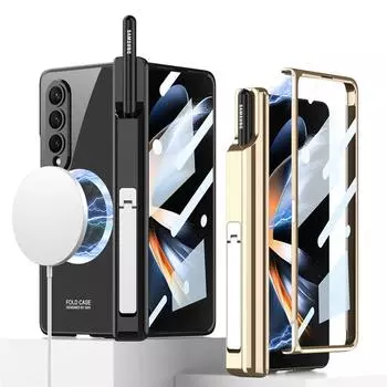 Для Samsung Galaxy Z Fold 4 Покрытие корпуса Прозрачный магнитный шарнир для беспроводной зарядки Magsafe со стеклом экрана (Нет зарядного устройства ) NO Charger