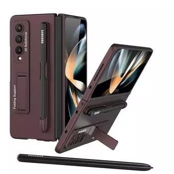 Для Samsung Galaxy Z Fold 4 ультратонкий матовый чехол с кронштейном из закаленной пленки, слот для ручки, складной противоударный защитный жесткий чехол for Galaxy Z Fold 4&case only (no pen)