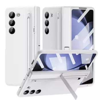 Для Samsung Galaxy Z Fold 5 4 3 чехол приятный для кожи матовый с закаленной пленкой слот для ручки конденсатор ручка складной шарнирный кронштейн крышка for Galaxy Z Fold 3&case with touch pen