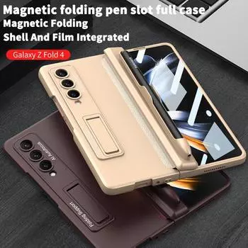 Для Samsung Galaxy Z Fold 5 4 3 5G чехол с магнитной петлей и держателем для ручек, стеклянная пленка на передний экран для Z Fold4 Fold5 For Galaxy Z Fold 3 серый