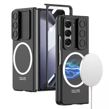 Для Samsung Galaxy Z Fold 5 чехол Magsafe с беспроводной зарядкой, матовый объектив Push Window с закаленной пленкой, складной противоударный чехол for Galaxy Z Fold 5
