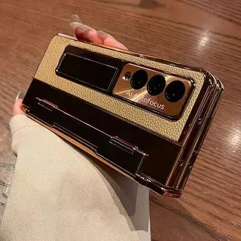 Для Samsung Galaxy Z Fold 5 Z Fold 4 Z Fold 3 5G чехол с защитной пленкой для экрана Роскошный кожаный цельный чехол-подставка золотого цвета For Galaxy Z Fold 3 белый