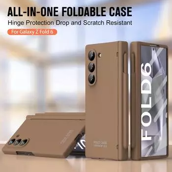 Для Samsung Galaxy Z Fold 6 5 4 3 чехол, мягкий матовый складной шарнир с закаленной пленкой, дополнительный стилус, противоударный чехол for Galaxy Z Fold 3&case only(no pen) чёрный