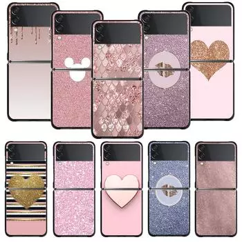 Для Samsung Galaxy Zflip Z Flip3 5g Flip Zflip3 чехол для телефона черные чехлы Жесткий ПК розово-розовый узор Bling For Samsung Z Flip