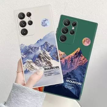Для Samsung S22 Ultra 5g чехол жидкий силиконовый чехол для Samsung Galaxy S22 S21 Ultra S20 Fe Plus Coque Sunset Snow Mountain Case For Samsung S20 FE