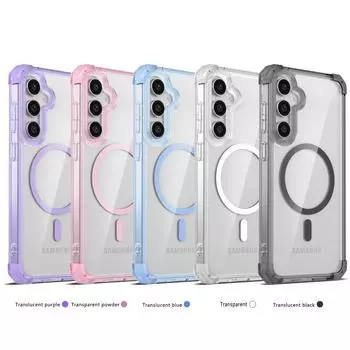 Для Samsung S23 Fe S24 S22 Ultra Plus Беспроводная зарядка для Magsafe Магнитный ПК Гибридный противоударный прозрачный квадратный чехол из ТПУ Samsung S24 чёрный