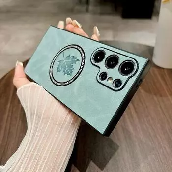 Для Samsung S24 FE S23 Ultra Maple Leaf Магнитный чехол MagSafe для Galaxy S22 S21 Plus Мягкий TPU Защитный противоударный чехол для объектива for Galaxy Note 20 темно-серого