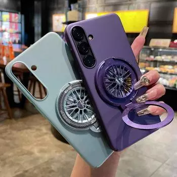 Для Samsung S24 Plus Galaxy S24 S23 Ultra Square Pure Color вращающийся вентилятор с кольцом-подставкой Жесткий чехол противоударный чехол Samsung Galaxy S24 чёрный