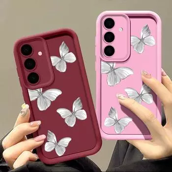 Для Samsung S25 S24 S22 Ultra Plus S23 S21 S20 Fe A55 A54 A53 A52 A35 A34 A15 A14 5g серый бабочка сплошной цвет ударопрочный силиконовый мягкий чехол Samsung S24 чёрный