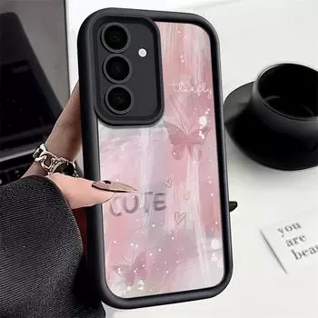 Для Samsung S25 S24 S22 Ultra Plus S23 S21 S20 Fe A55 A54 A53 A52 A35 A34 A15 A14 5g градиент розовый бабочка противоударный силиконовый мягкий тонкий чехол Samsung S24 чёрный