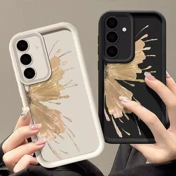 Для Samsung S25 S24 S22 Ultra Plus S23 S21 S20 Fe A55 A54 A53 A52 A35 A34 A15 A14 5g Butterfly противоударный силиконовый мягкий тонкий чехол-крышка Samsung S24 чёрный