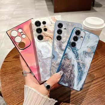 Для Samsung S25 S24 S22 Ultra Plus S23 S21 S20 Fe A55 A54 A53 A34 A15 5g цветной мраморный ТПУ ударопрочный тонкий мягкий защитный чехол для объектива Samsung S24 синий