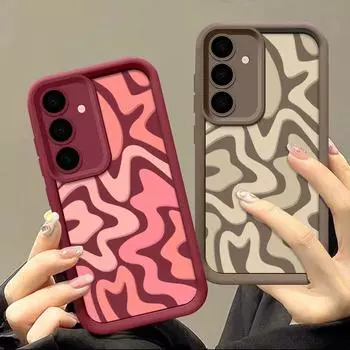 Для Samsung S25 S24 S22 Ultra Plus S23 S21 S20 Fe A55 A54 A53 A52 A35 A15 5g полосатый узор противоударный силиконовый мягкий защитный чехол для объектива Samsung S24 розовый
