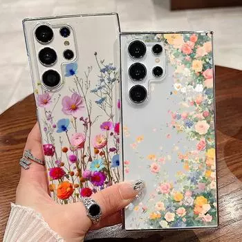 Для Samsung S24 S22 Ultra Plus S23 S21 S20 Fe A55 A54 A35 A53 A52 A35 A15 5g Красочный Цветочный Узор Бабочки Противоударный ПК Прозрачный Жесткий Чехол Samsung S24