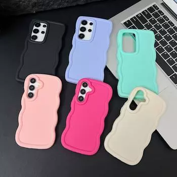 Для Samsung S24 S22 Ultra Plus S23 S21 S20 Fe A55 A54 A53 A52 A35 A34 A25 15 A5g Wave Frame Cloud Candy Color Square TPU Soft Phone Case Cover Samsung S24 чёрный