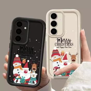 Для Samsung S24 S22 Ultra Plus S23 S21 S20 Fe A55 A54 A53 A52 A35 A34 A15 5g защитный чехол для объектива с рисунком Санта-Клауса и оленей в виде конфетного цвета из мягкого ТПУ Samsung S24 чёрный