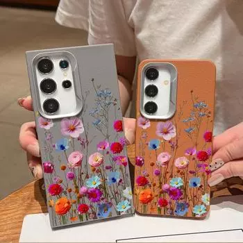 Для Samsung S24 S22 Ultra S23 S21 S20 Fe A55 A54 A53 A52 A35 A15 A16 кожа текстура цветной цветочный узор ударопрочный мягкий TPU тонкий квадратный чехол Samsung S24 чёрный
