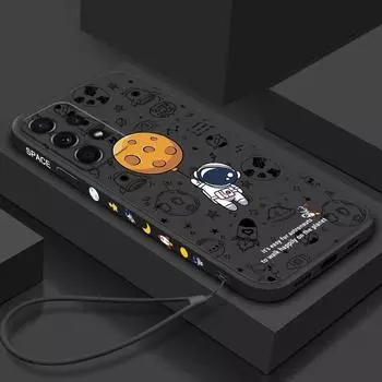 Для Samsung S25 S24 FE S23 Ultra S22 S21 A56 A36 A55 A16 A06 A05 A35 A15 A54 5G чехол для телефона с ремешком на руку астронавт земля противоударный чехол для телефона Samsung S22 белый